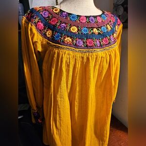 Mustard yellow Mexicana Embroidered blouse